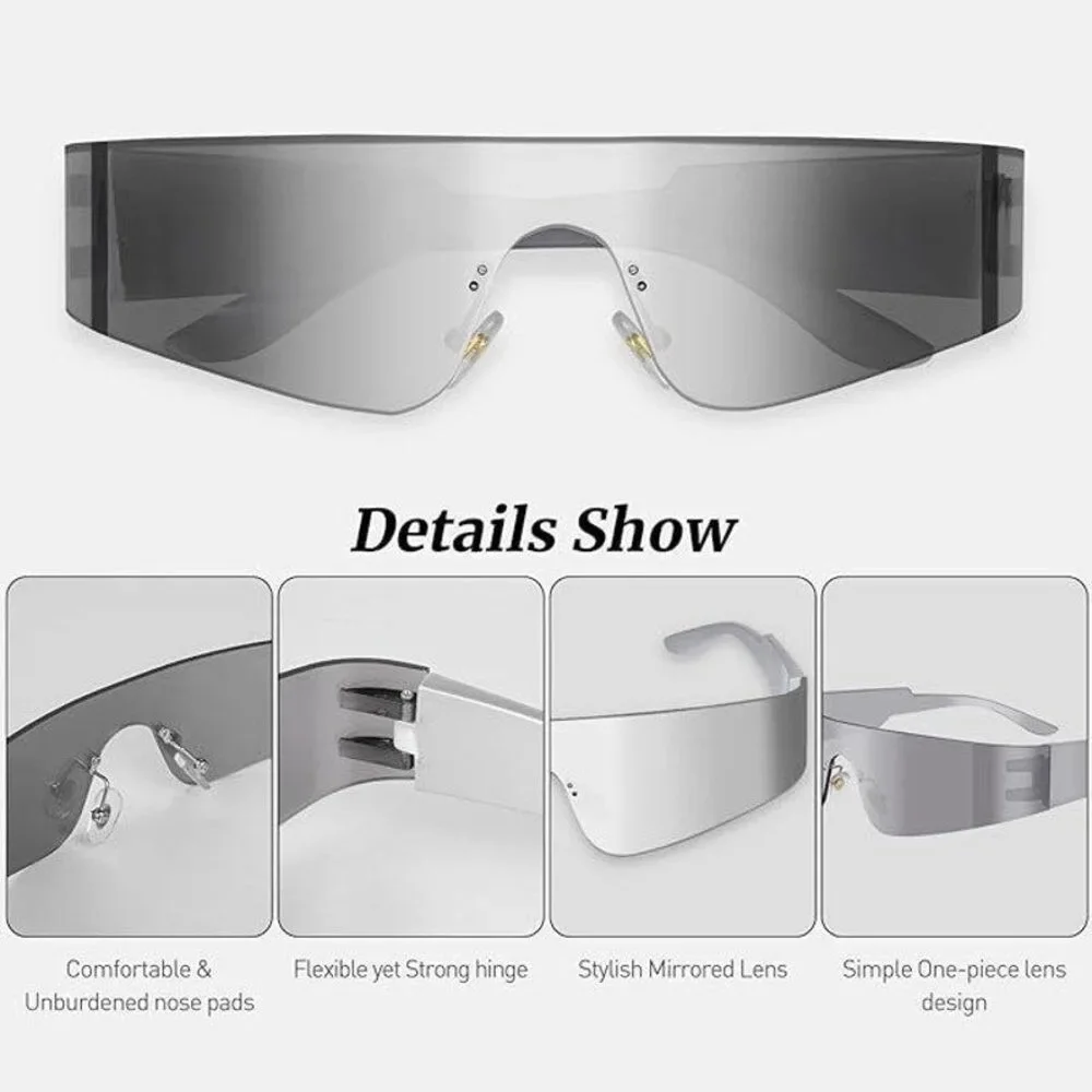 Milramtob Womens Black Futuristic Wrap Around Rimless Y2K Sunglasses